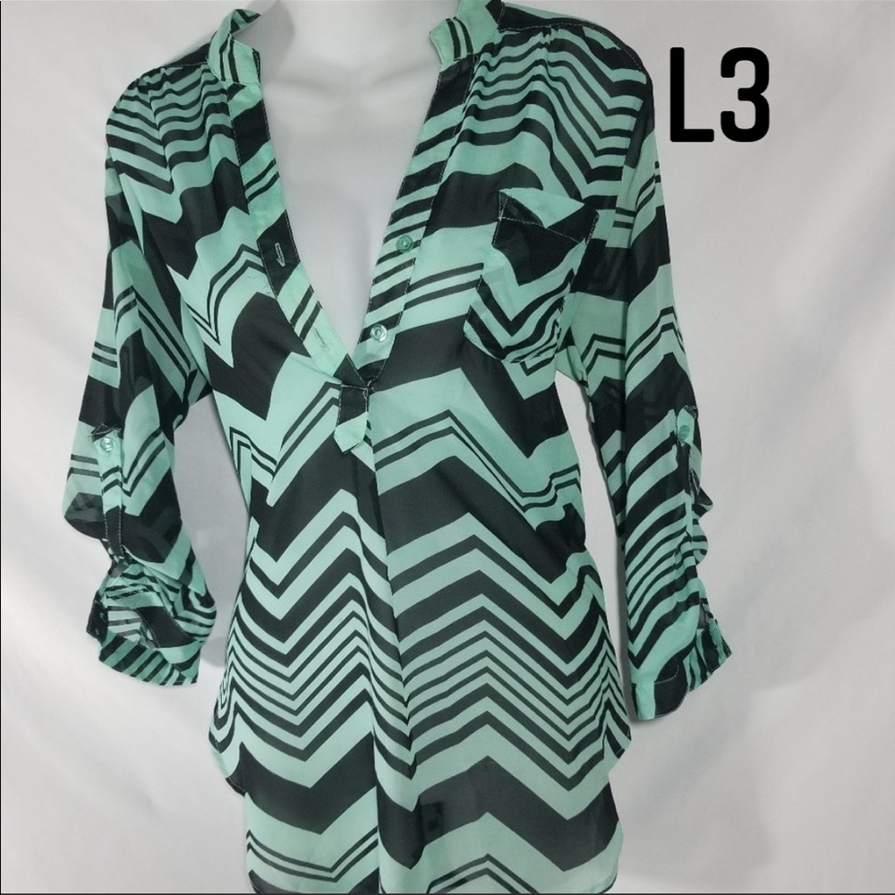 Justify Mint Chevron Sheer Tunic